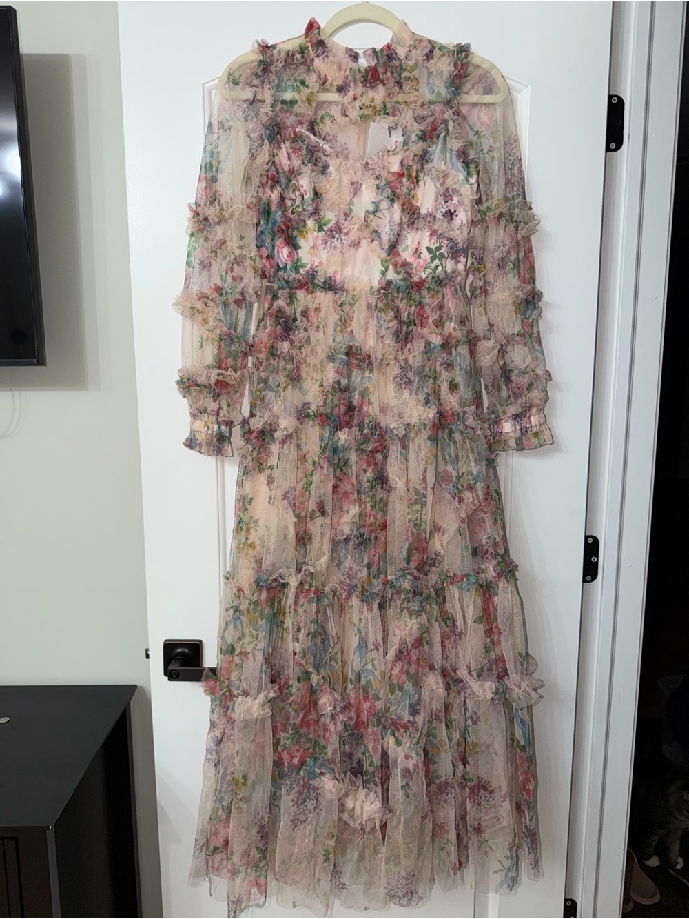 NWT CATCHALL Floral Ruffle Mesh Tiered Maxi Dress Romantic Cottagecore - Picture 3 of 11
